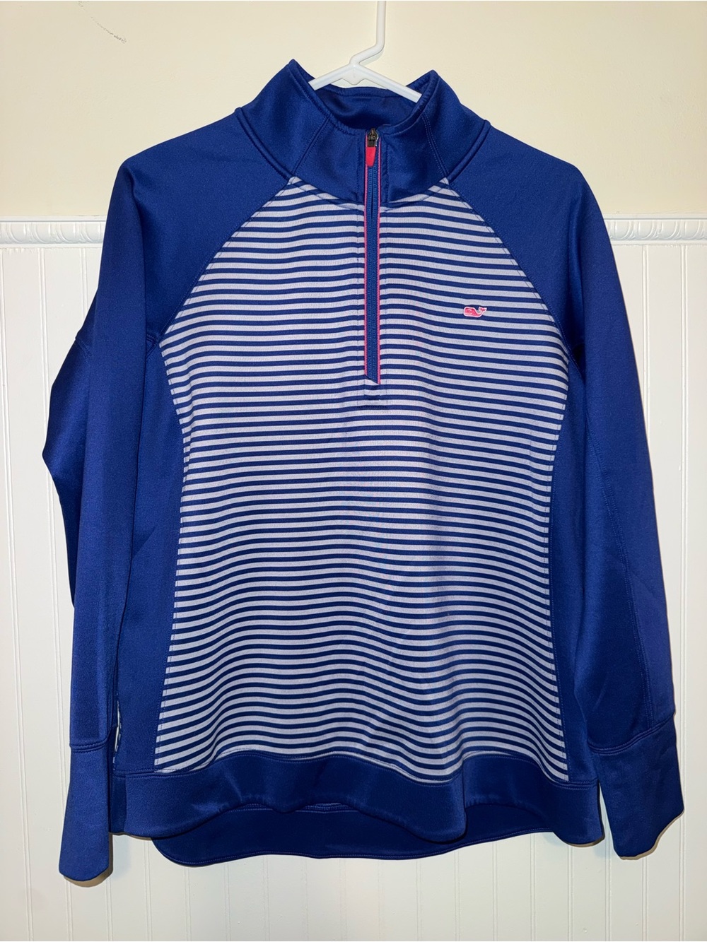 Vineyard Vines Navy & White Striped Half-Zip with Pink Trim